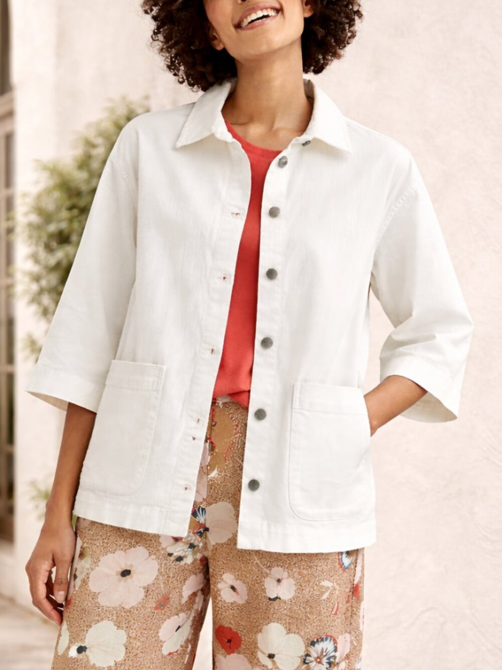 Masai Janica Jacket XL White Cotton Shacket Button Front Minimalist